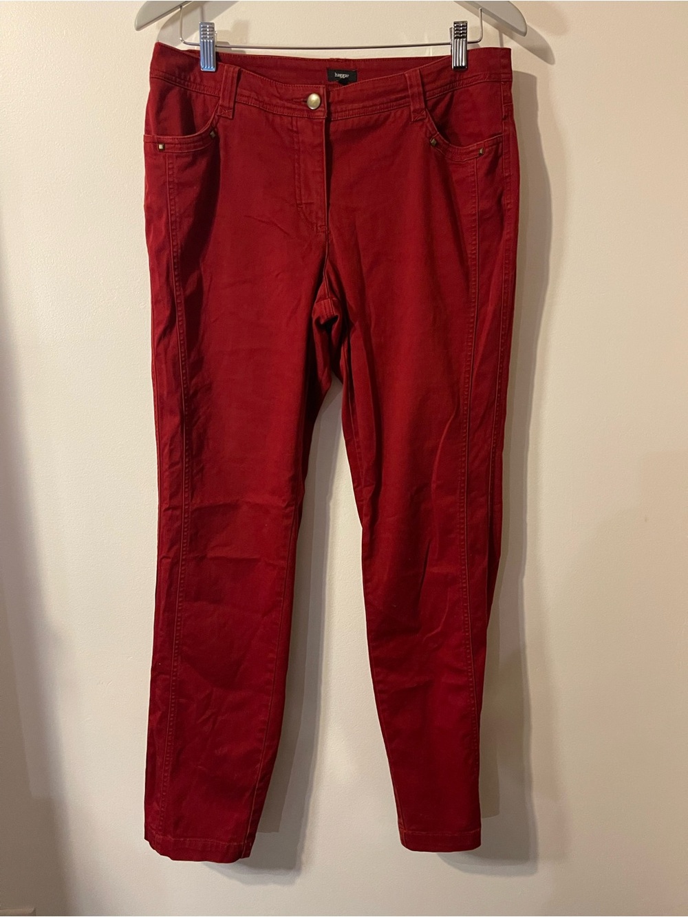 Haggar Mid Rise Stretch Straight Leg 5 Pocket Denim Pants Red Size 12 34x31